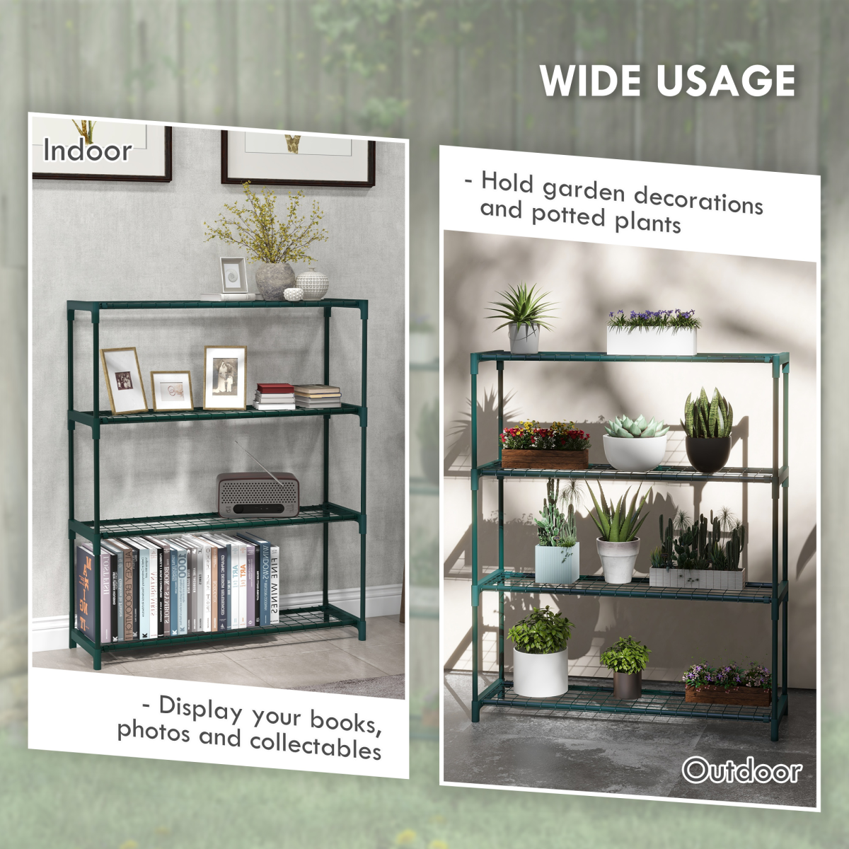 Outsunny 4-Tier Steel Plant Stand, Dark Green Flower Display Rack