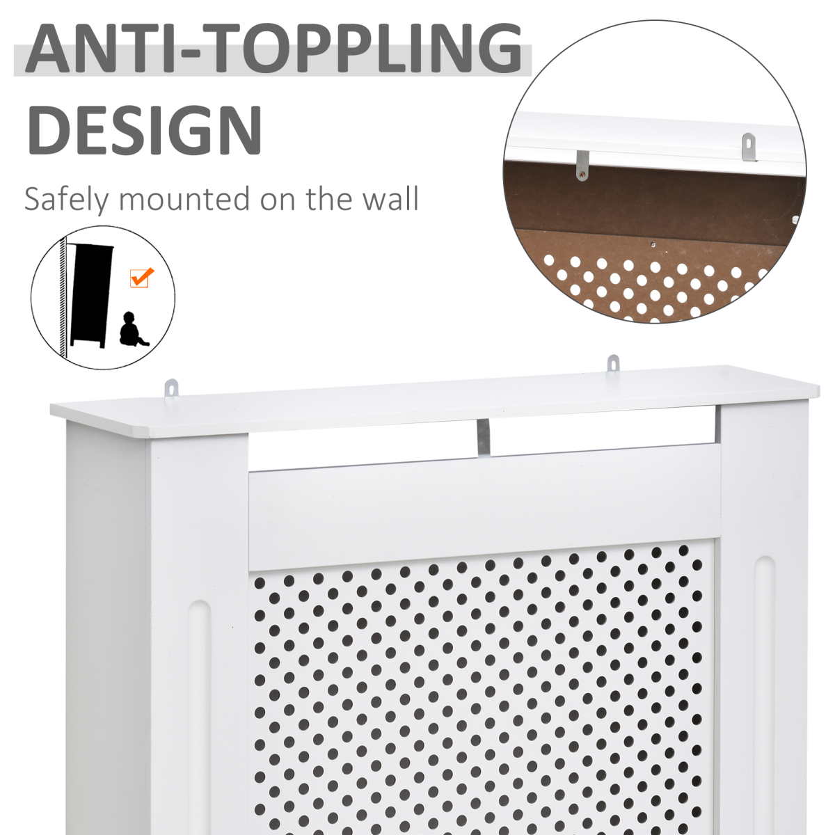 HOMCOM 78Lx19Wx82Hcm White MDF Radiator Cover with Decorative Grill Style and Storage Top, Wall-Mounted Heating Cabinet, Assembly Required