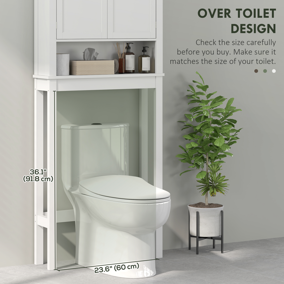 HOMCOM Freestanding 3-Tier Over Toilet Storage Cabinet, White