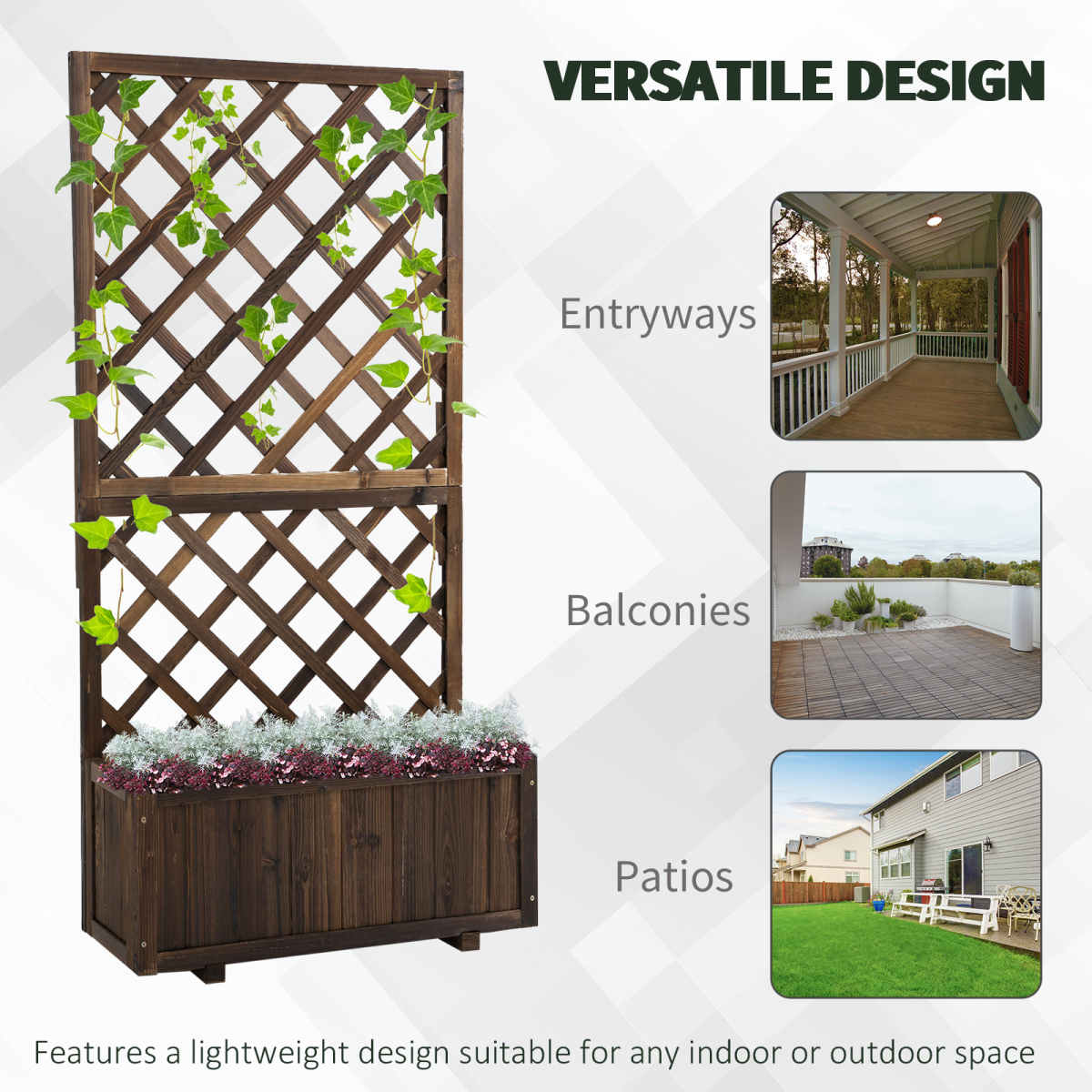 Outsunny Wooden Fir Wood Trough Planter with Trellis for Climbing Plants