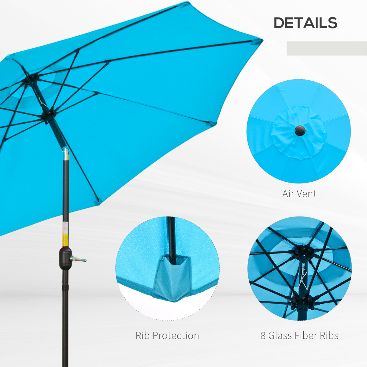 Outsunny 2.63m Tilting Patio Umbrella with Crank, Blue