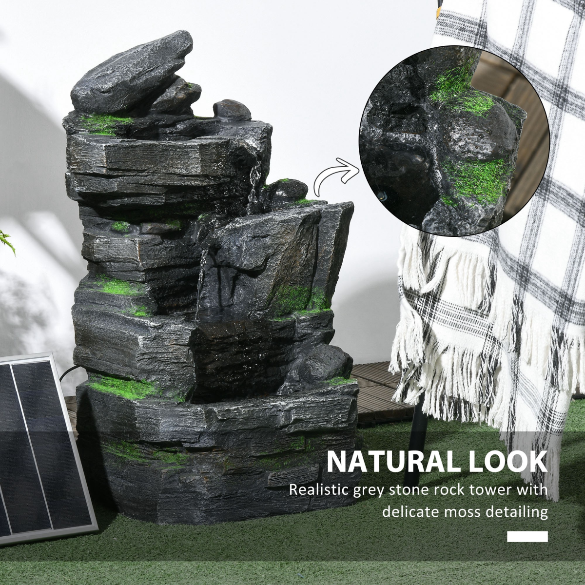 Outsunny Solar Outdoor Garden Fountain with LED Lights, Dark Grey