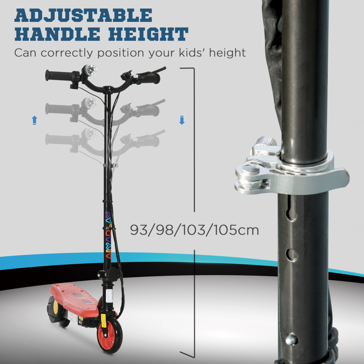 Folding Electric Scooter with LED Headlight, Ages 7-14, Red
