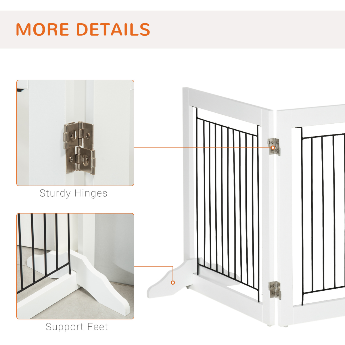 PawHut Foldable Freestanding Dog Gate, 3-Panel MDF and Steel Pet Barrier with 2 Support Feet