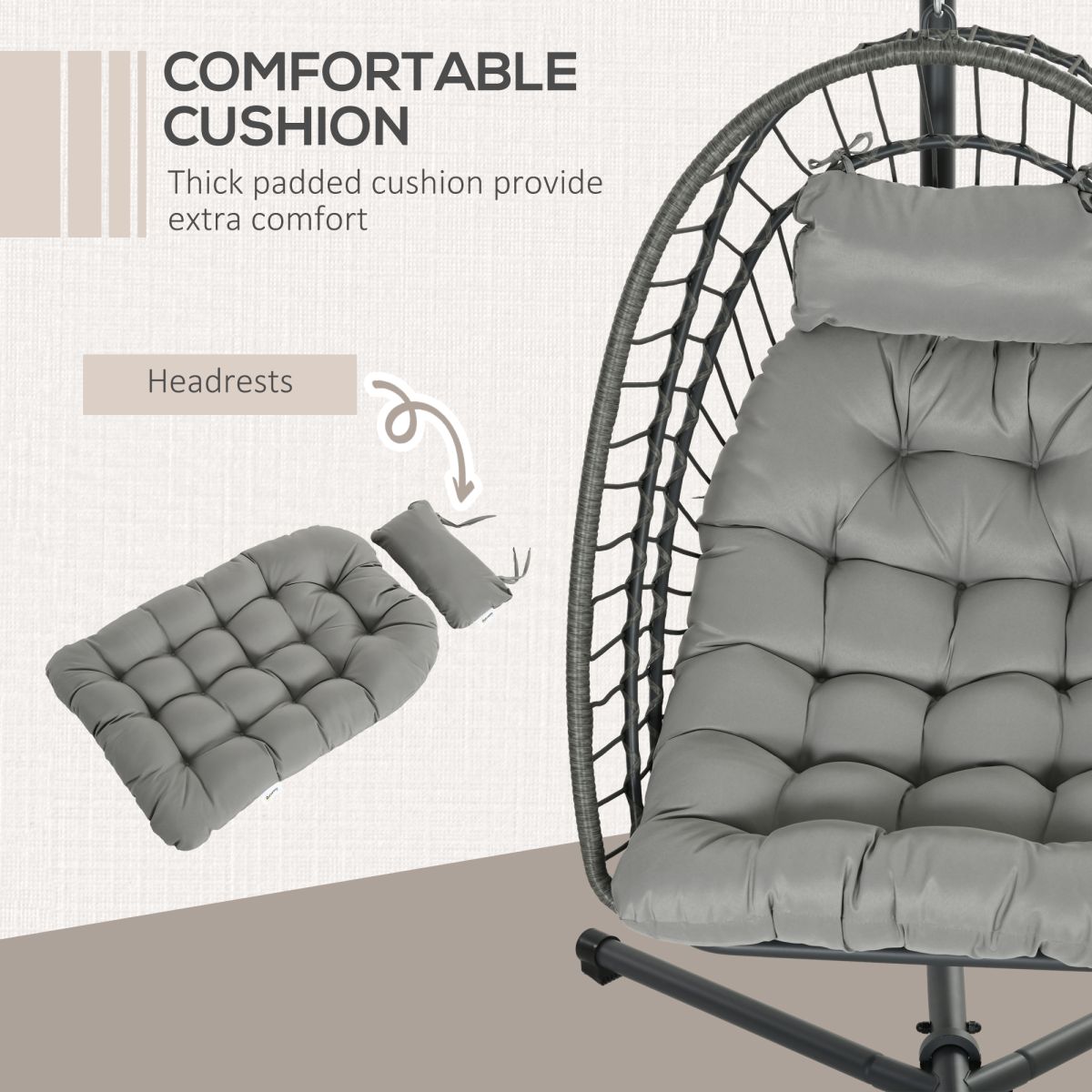 Outsunny PE Rattan Hanging Swing Chair with Thick Cushion, Foldable Basket, Patio Hanging Chair