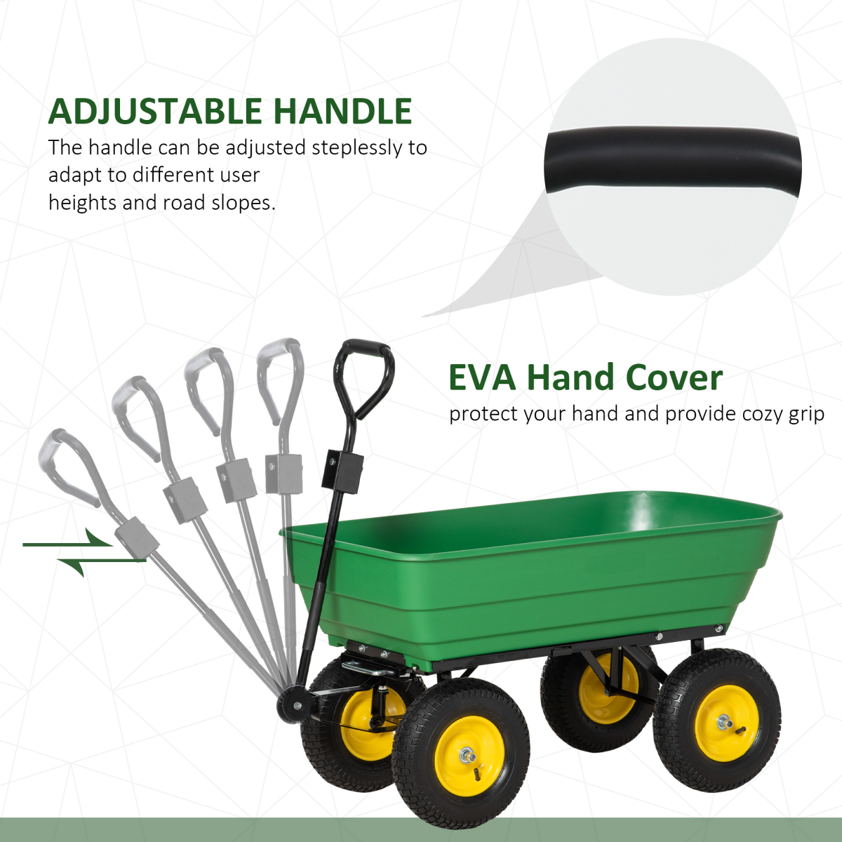 Outsunny 125L Heavy Duty 4-Wheel Garden Cart Trolley Wheelbarrow Green