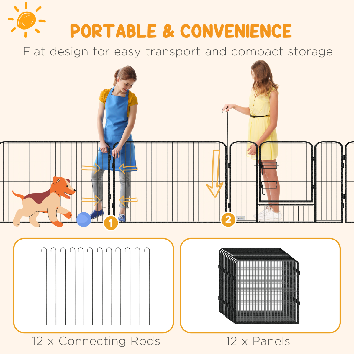 PawHut 12-Panel Steel Puppy Play Pen with Lockable Doors