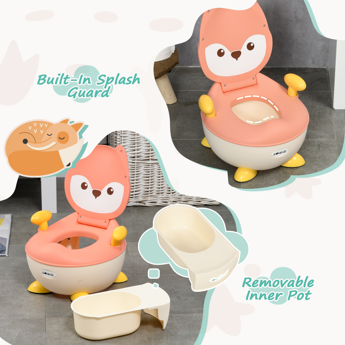 ZONEKIZ Infant Potty Training Toilet with Splash Guard, Non-Slip Feet