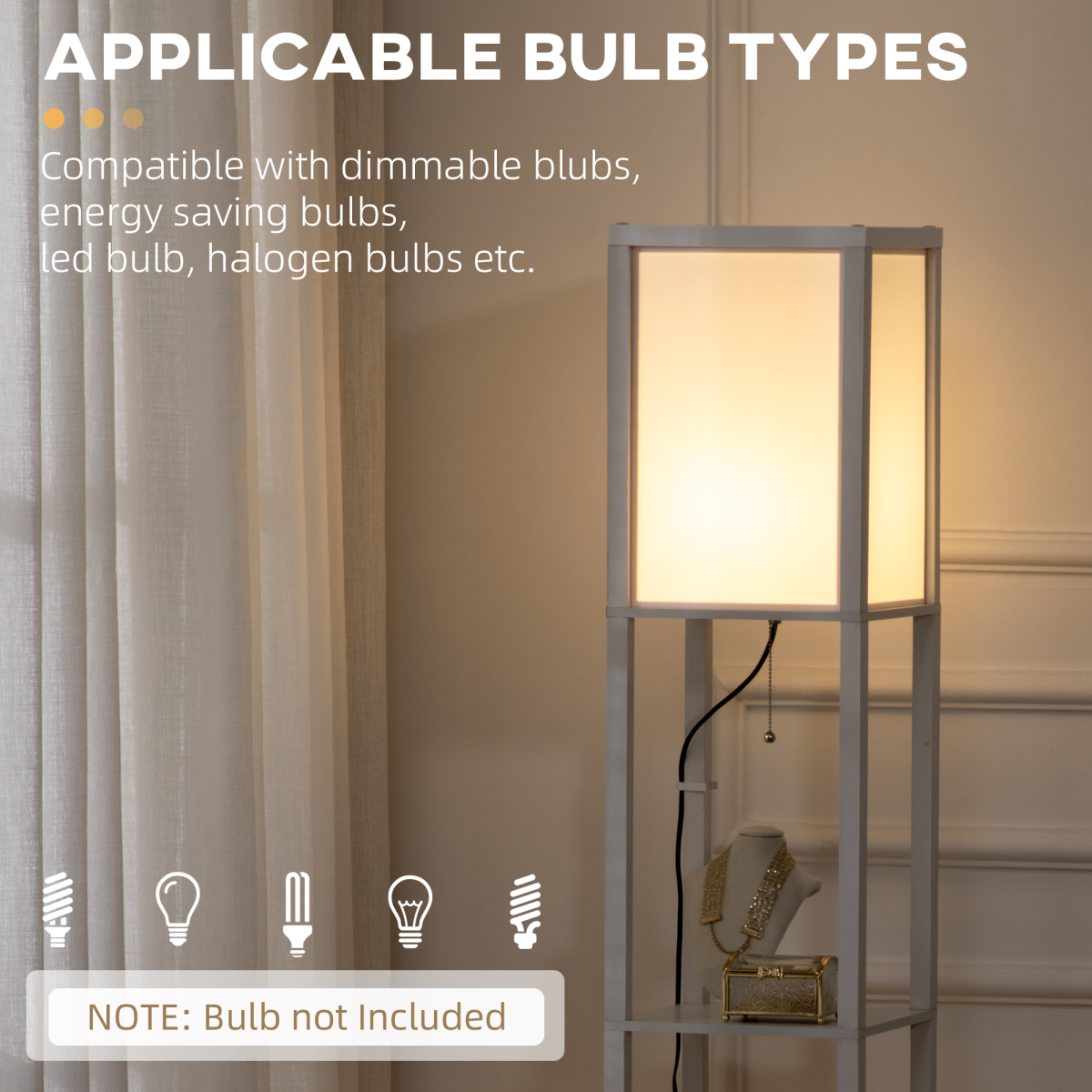 HOMCOM White Shelf Floor Lamp with Dual Light and Shelves