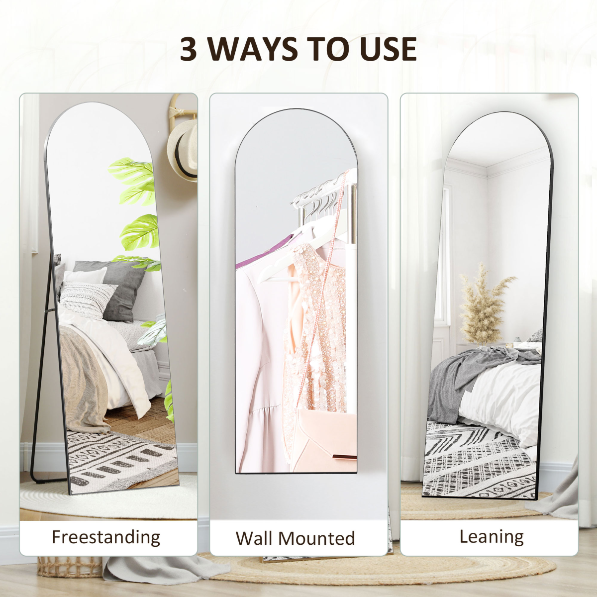 HOMCOM Full Length Wall-Mount Leaning Standing Mirror 150 x 50cm Black