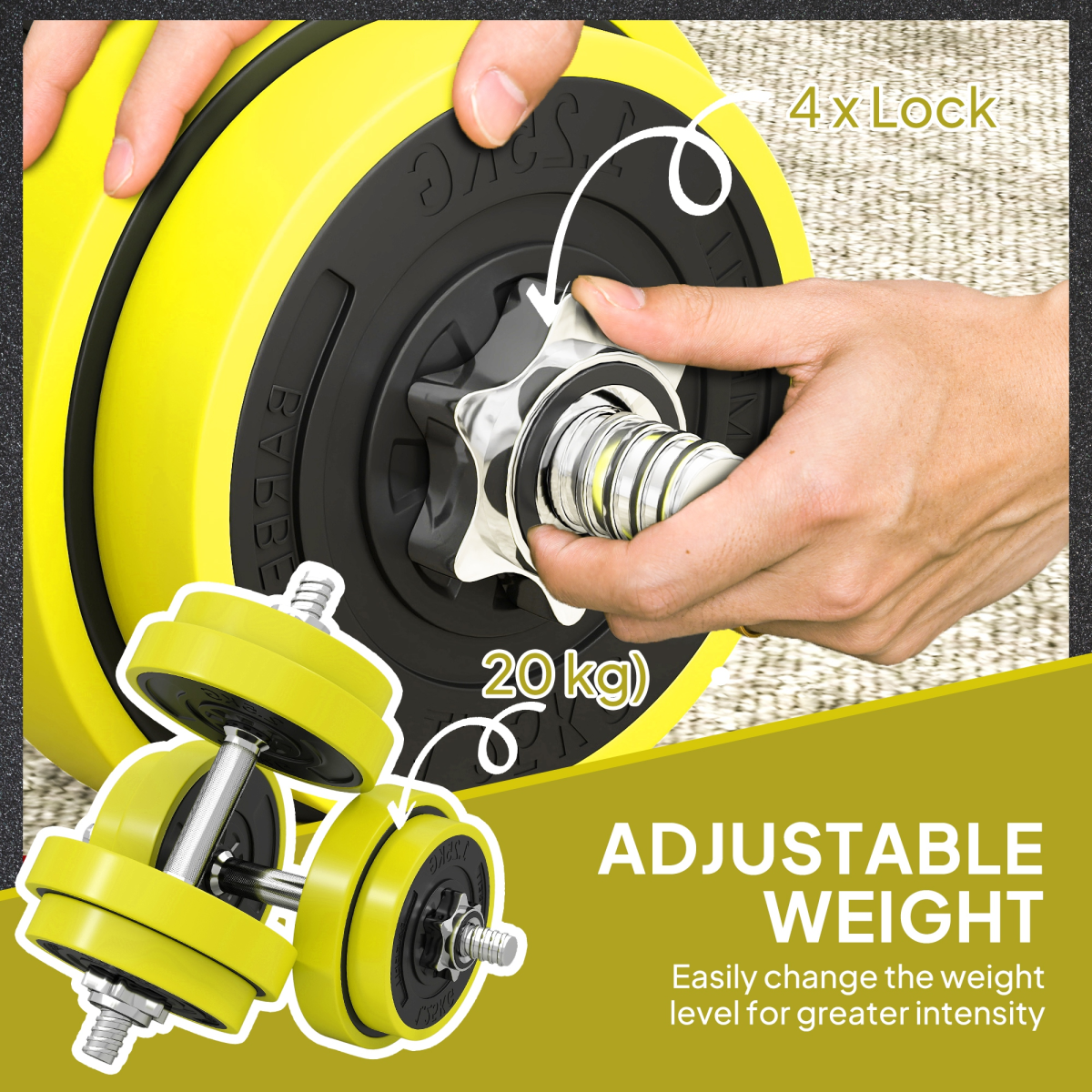 HOMCOM 20kg Adjustable 2-in-1 Dumbbell & Barbell Set, Yellow