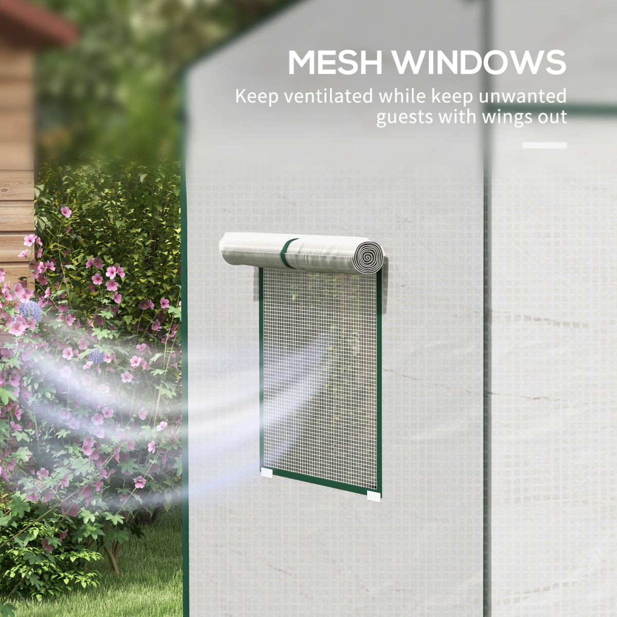 Outsunny Walk-In Lean-to Garden Greenhouse with Roll-Up Door and 2 Mesh Windows, White