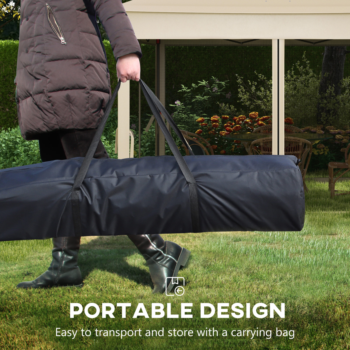 Outsunny 3.25 x 3.25m Folding Garden Pop Up Gazebo Tent with Metal Frame, Polyester Canopy, Cream White Sidewalls