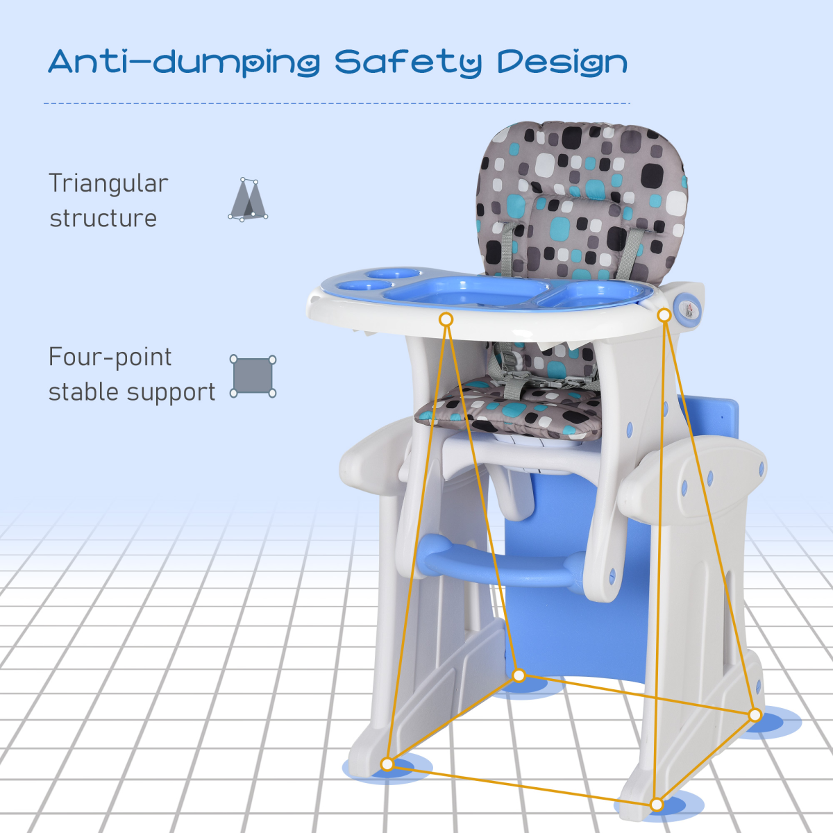 HOMCOM 3-in-1 Convertible Baby High Chair, Rocker & Booster Seat Blue