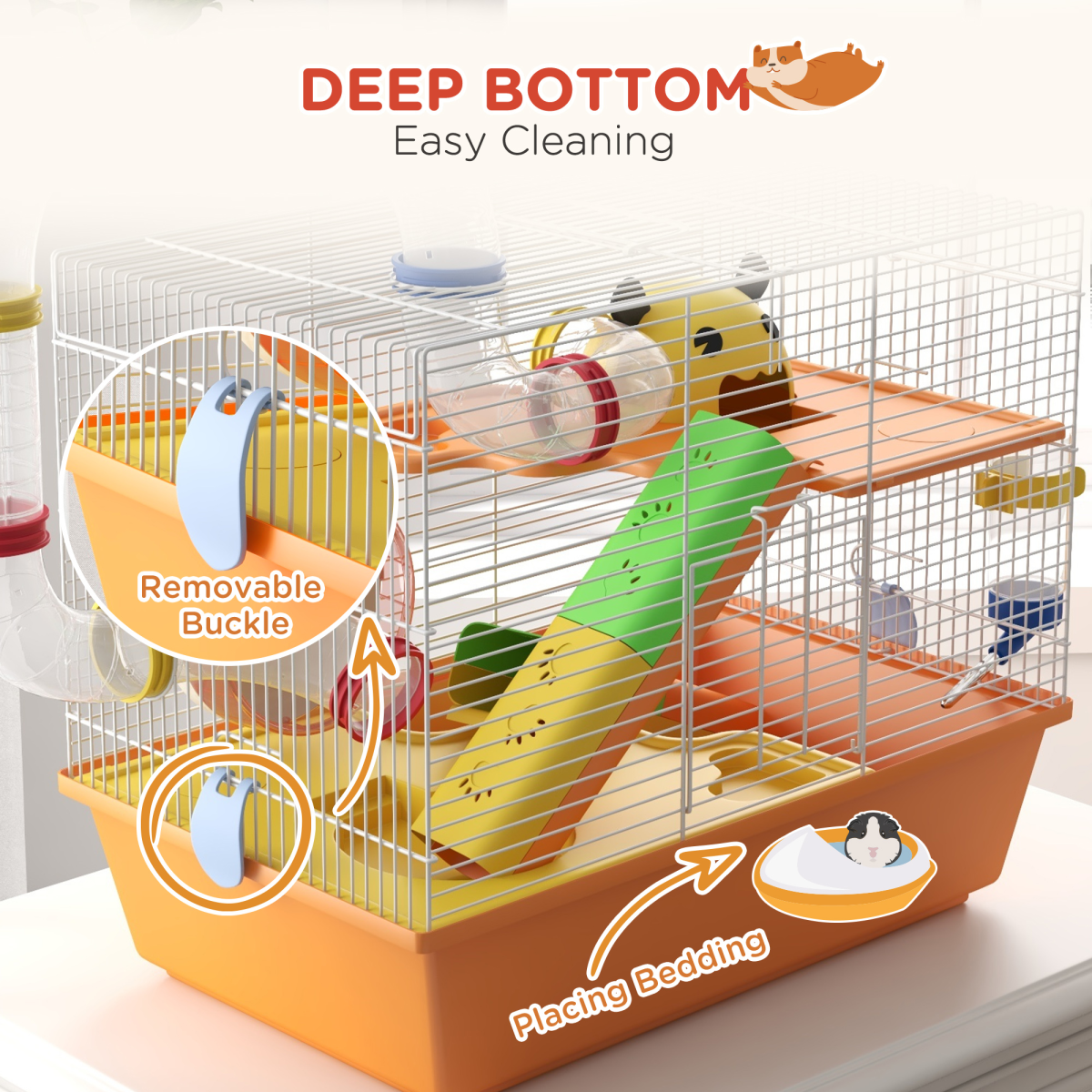 PawHut 3-Tier Hamster & Gerbil Cage with Wheel, Ramp, Dish & Bottle