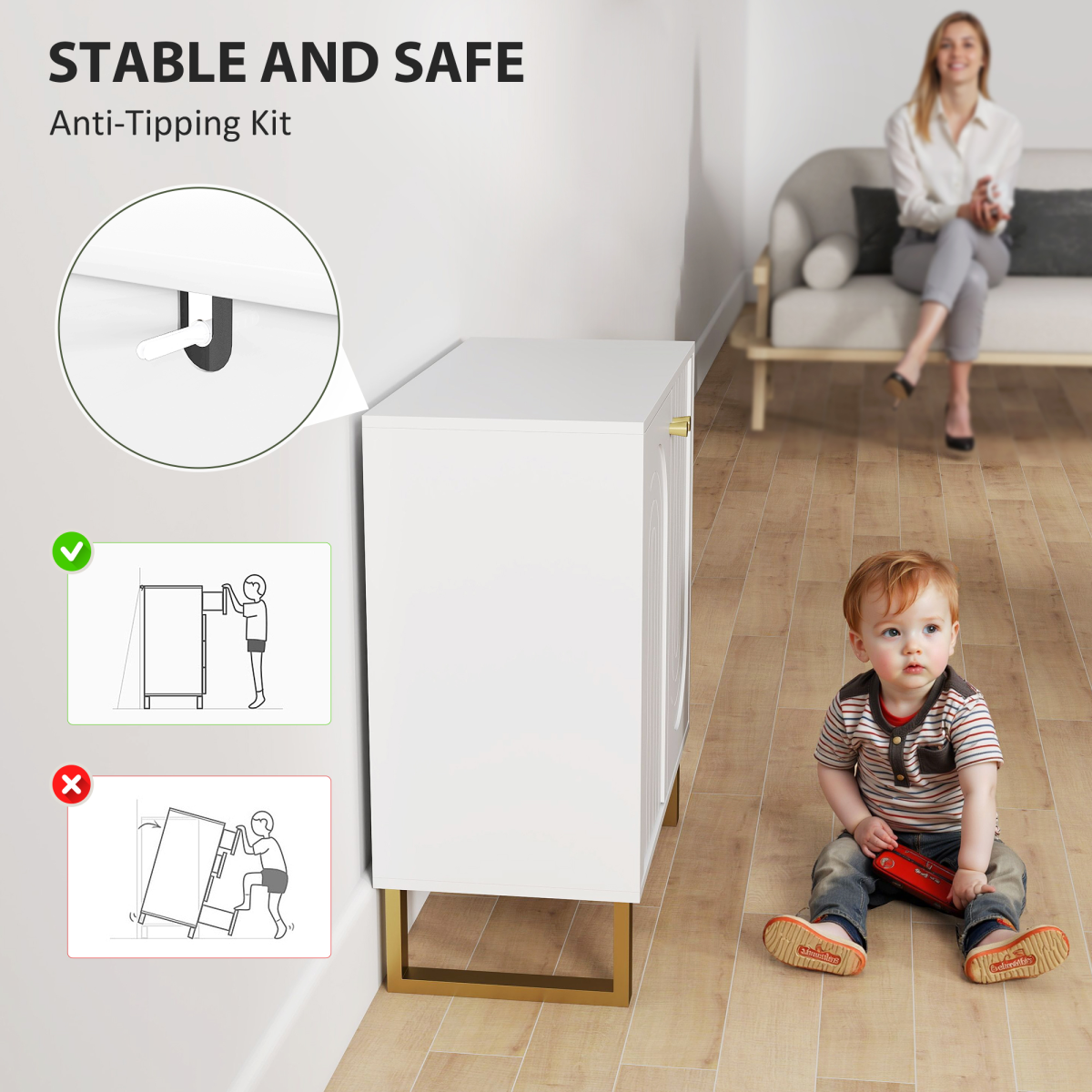 HOMCOM White Sideboard Cabinet with Adjustable Shelves & Doors