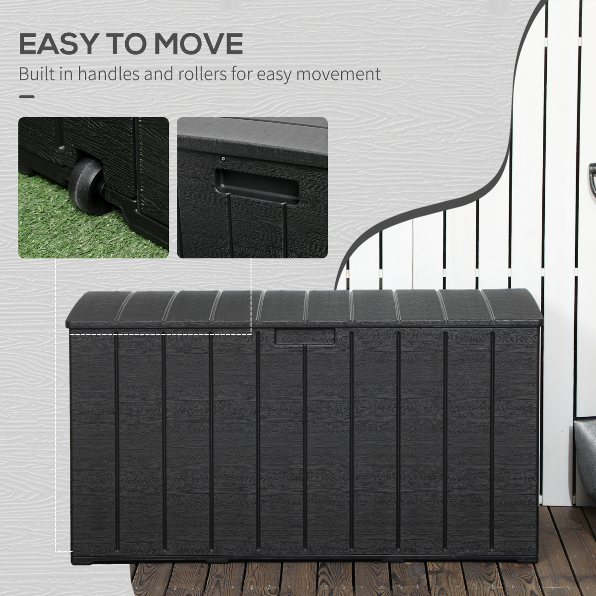 Outsunny 366L Rolling Weather-Resistant Outdoor Garden Storage Box, Black