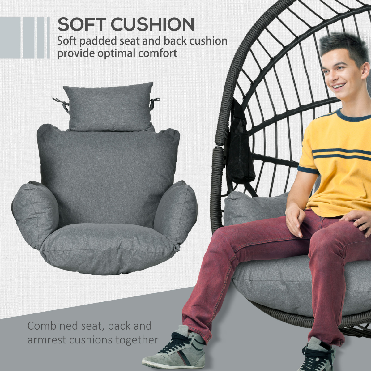 Outsunny Grey Hanging Swing Chair with Thick Cushion, Foldable Patio Hanging Chair