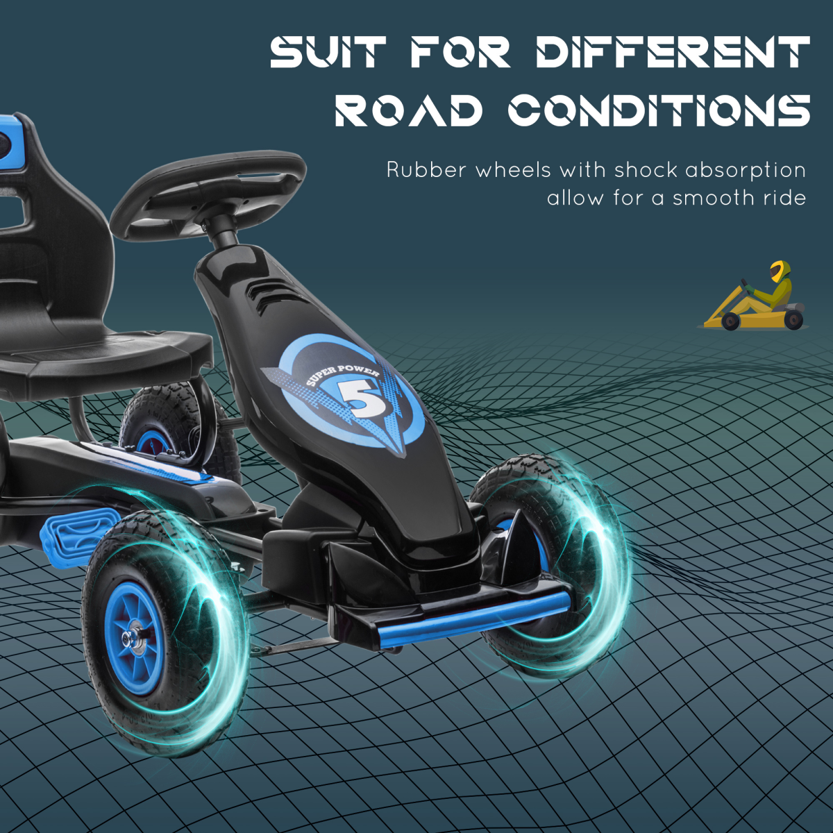 HOMCOM Children Pedal Go Kart, Adjustable Seat, Brake, Blue