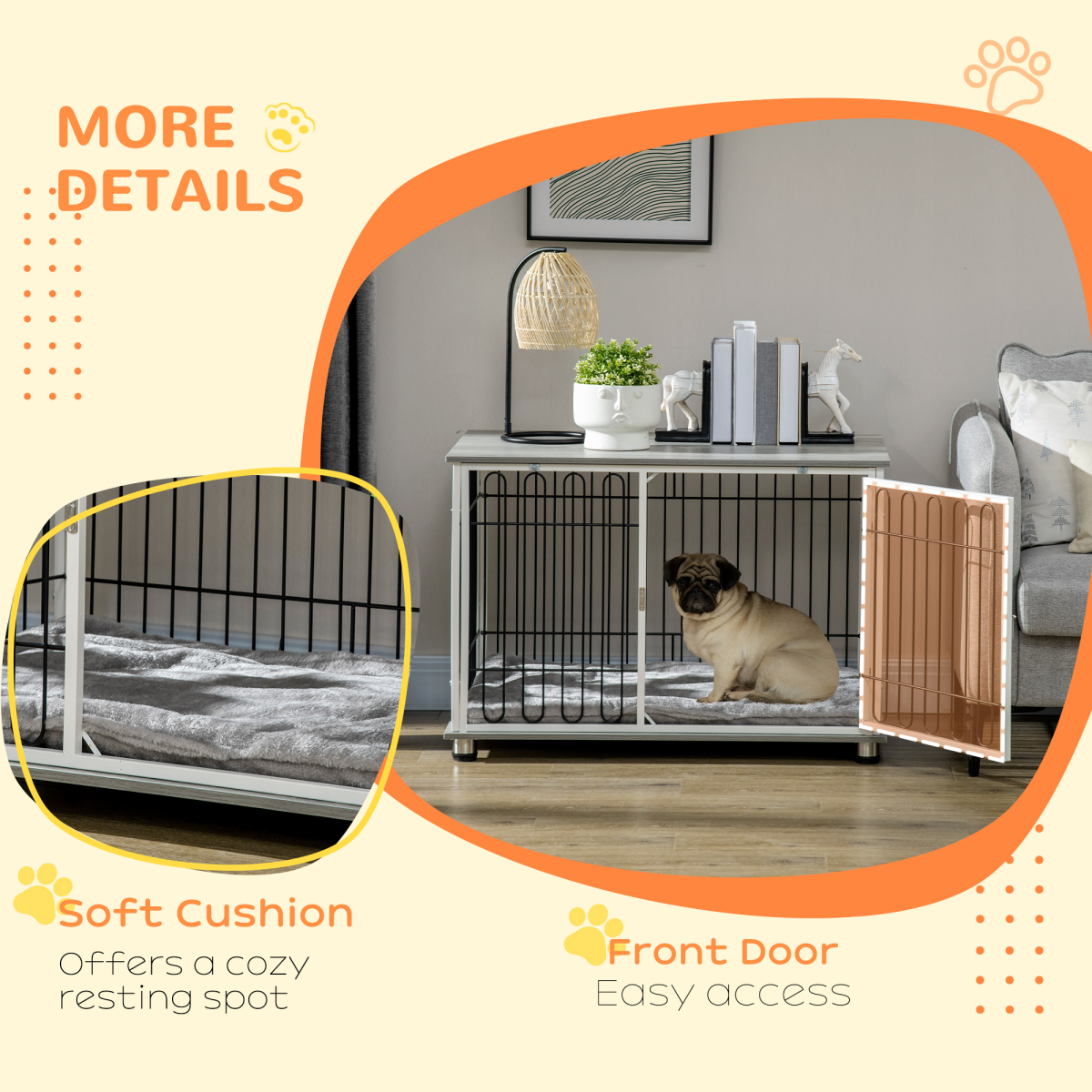 PawHut Dog Crate Furniture End Table with Washable Cushion, Lockable Door