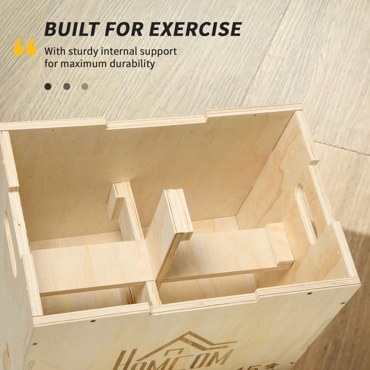 HOMCOM 3-in-1 Wooden Plyo Box for Home Gym, Natural Wood Finish