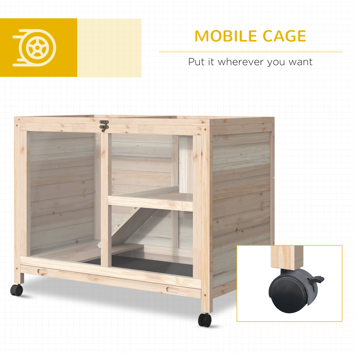 PawHut Indoor Rabbit Hutch for Rabbits, Guinea Pigs and Large Rodents, 2-Tier Wooden Cage with Openable Roof, Large Entrance, Latch Door and Pull-Out Tray, Natural