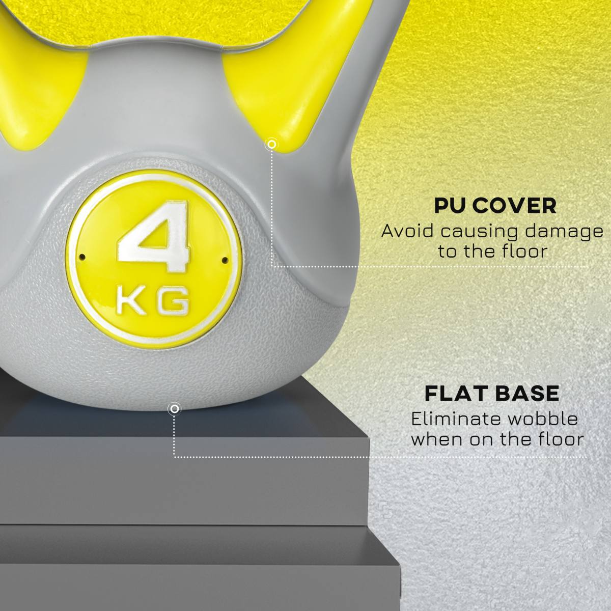SPORTNOW 4kg Kettlebell with Handle for Home Gym, Yellow/Grey