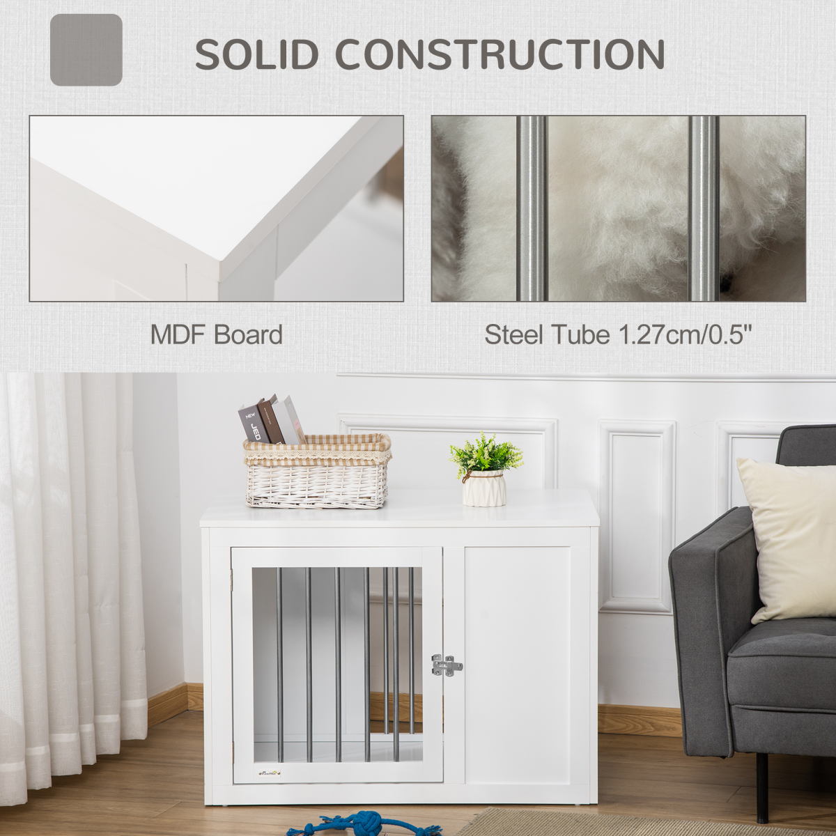 Furniture-Style Dog Crate End Table with 2 Doors for Medium Dogs, Pawhut