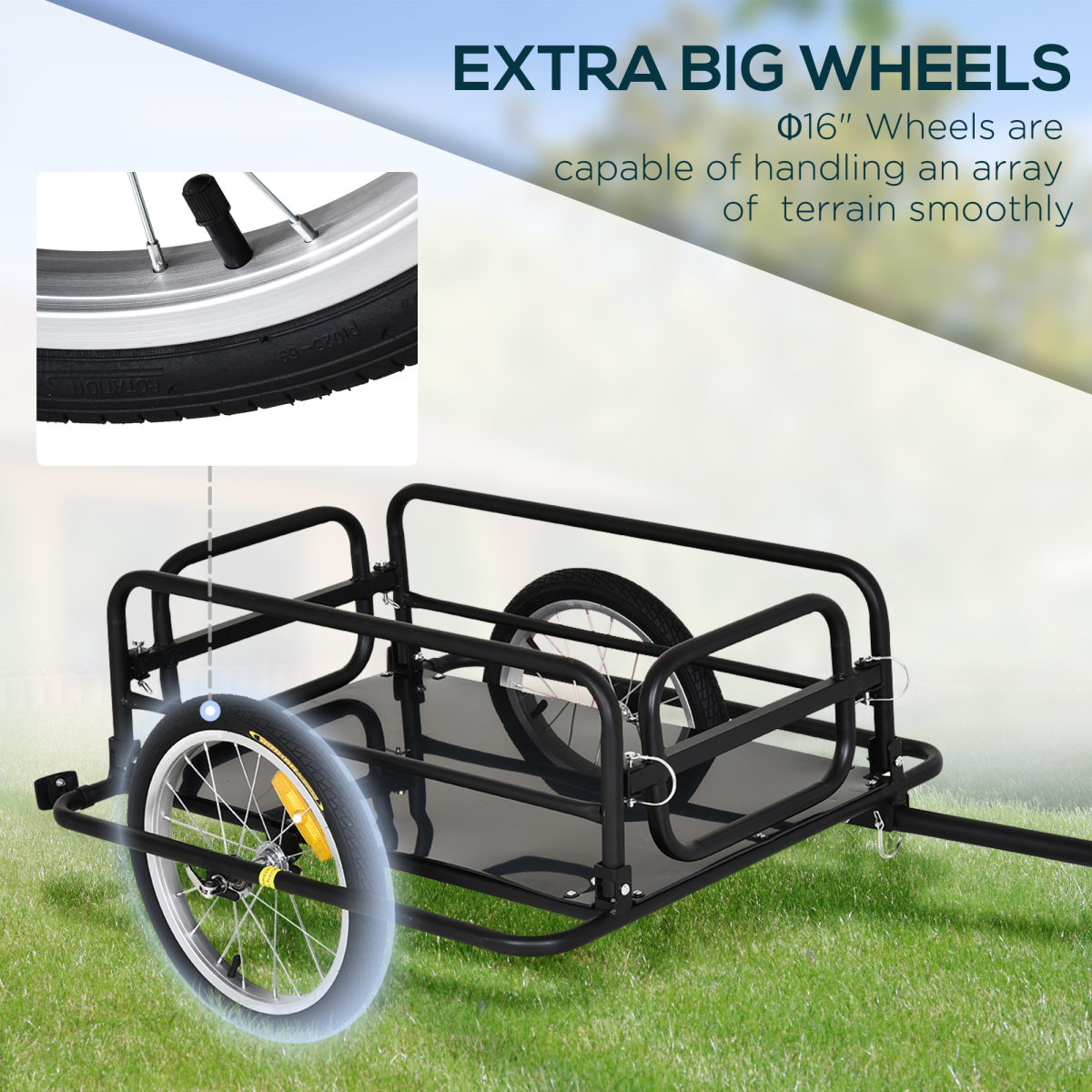 HOMCOM Folding Frame Bike Cargo Trailer with Hitch, 16-Inch Wheels, Steel Frame, 40kg Capacity, Black