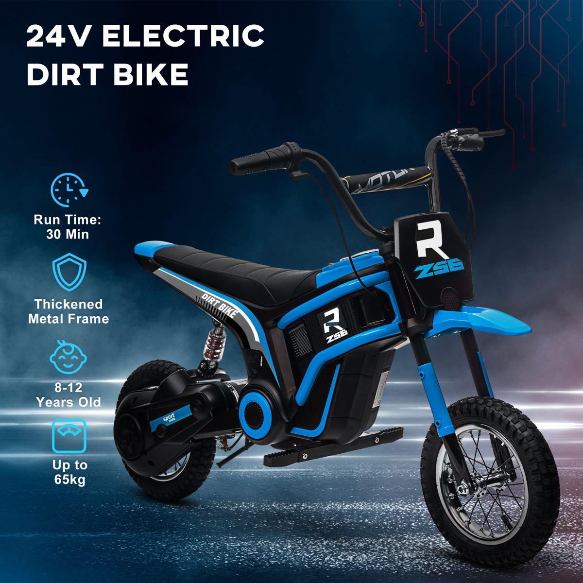HOMCOM 24V Kids Electric Motorbike, Twist Throttle, Music & Horn, Blue