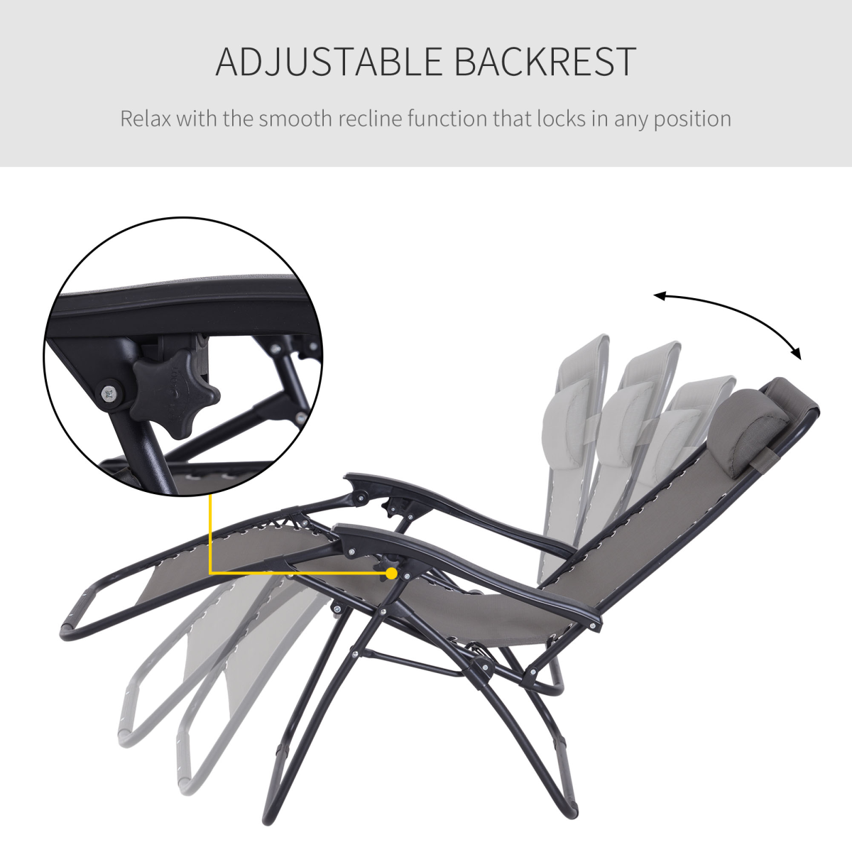 Zero Gravity Garden Recliner Chair with Head Pillow, Metal Frame