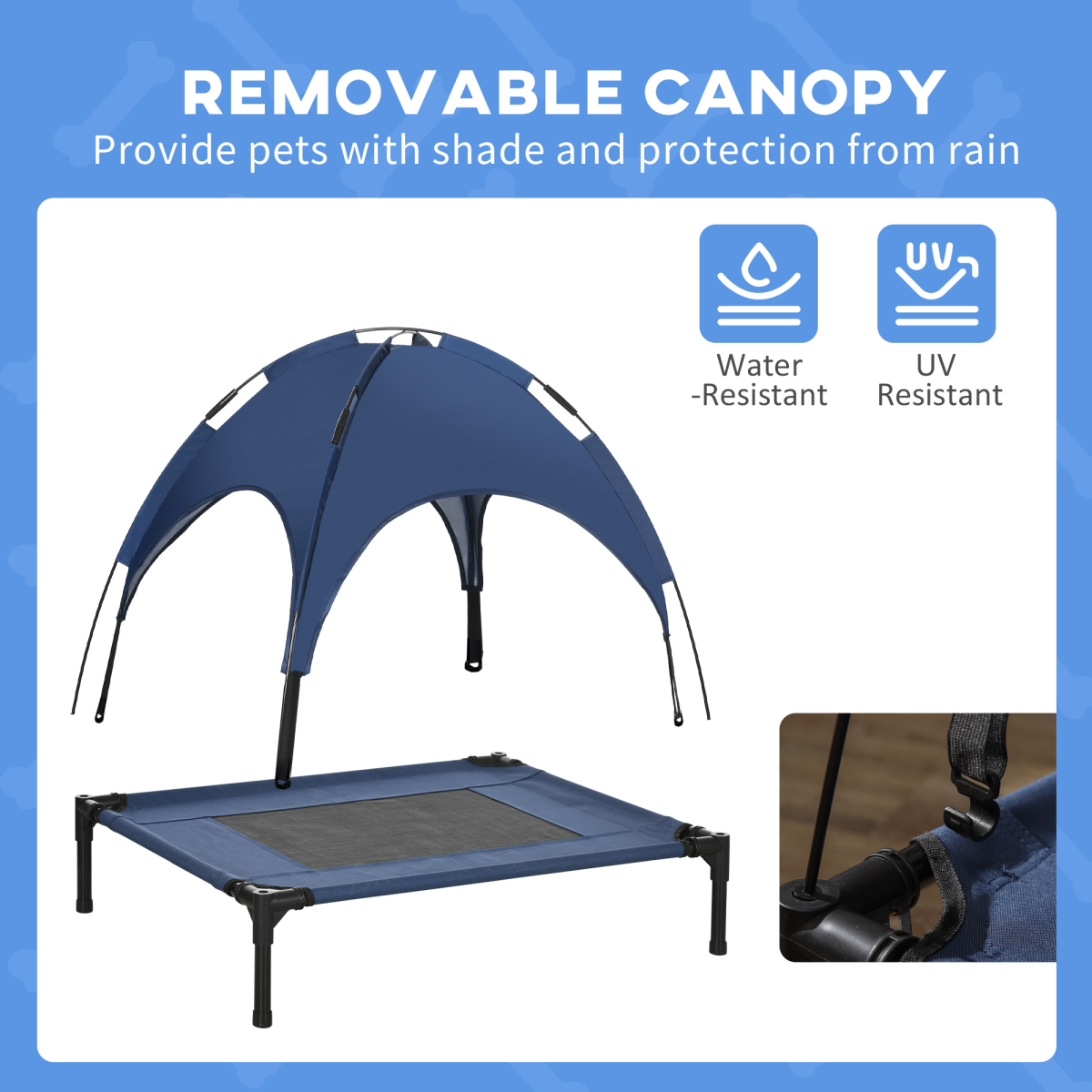 PawHut Elevated Cooling Dog Bed with Removable Canopy, Blue