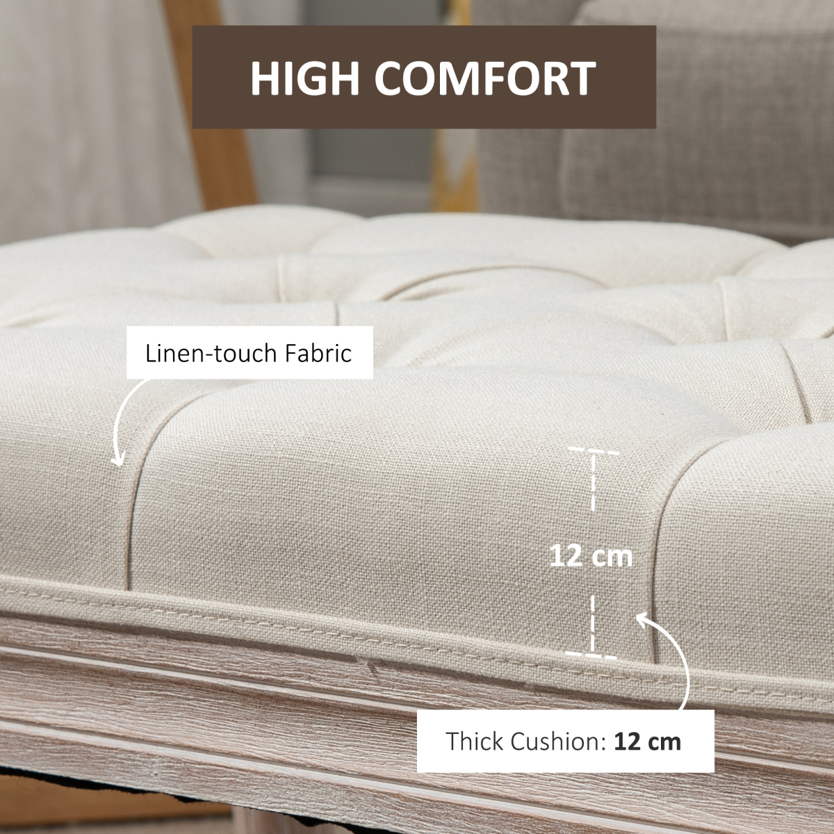 Tufted Upholstered Accent Bench with Linen-Touch Fabric, Beige