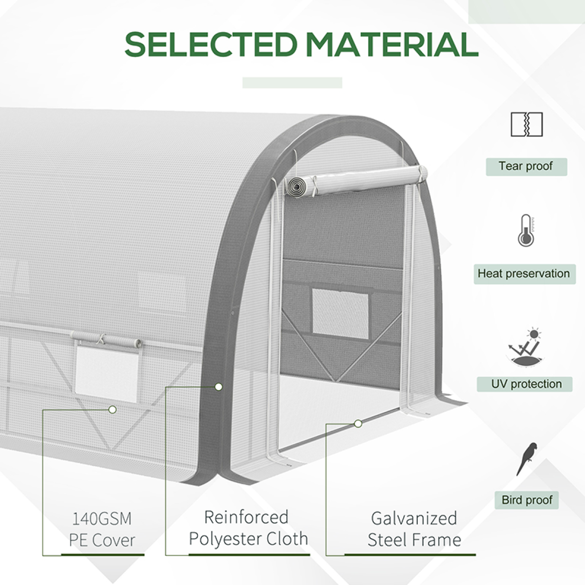 Outsunny 6 x 3m Polytunnel Greenhouse, White/Grey, Mesh Door, Windows, 15 Plant Labels