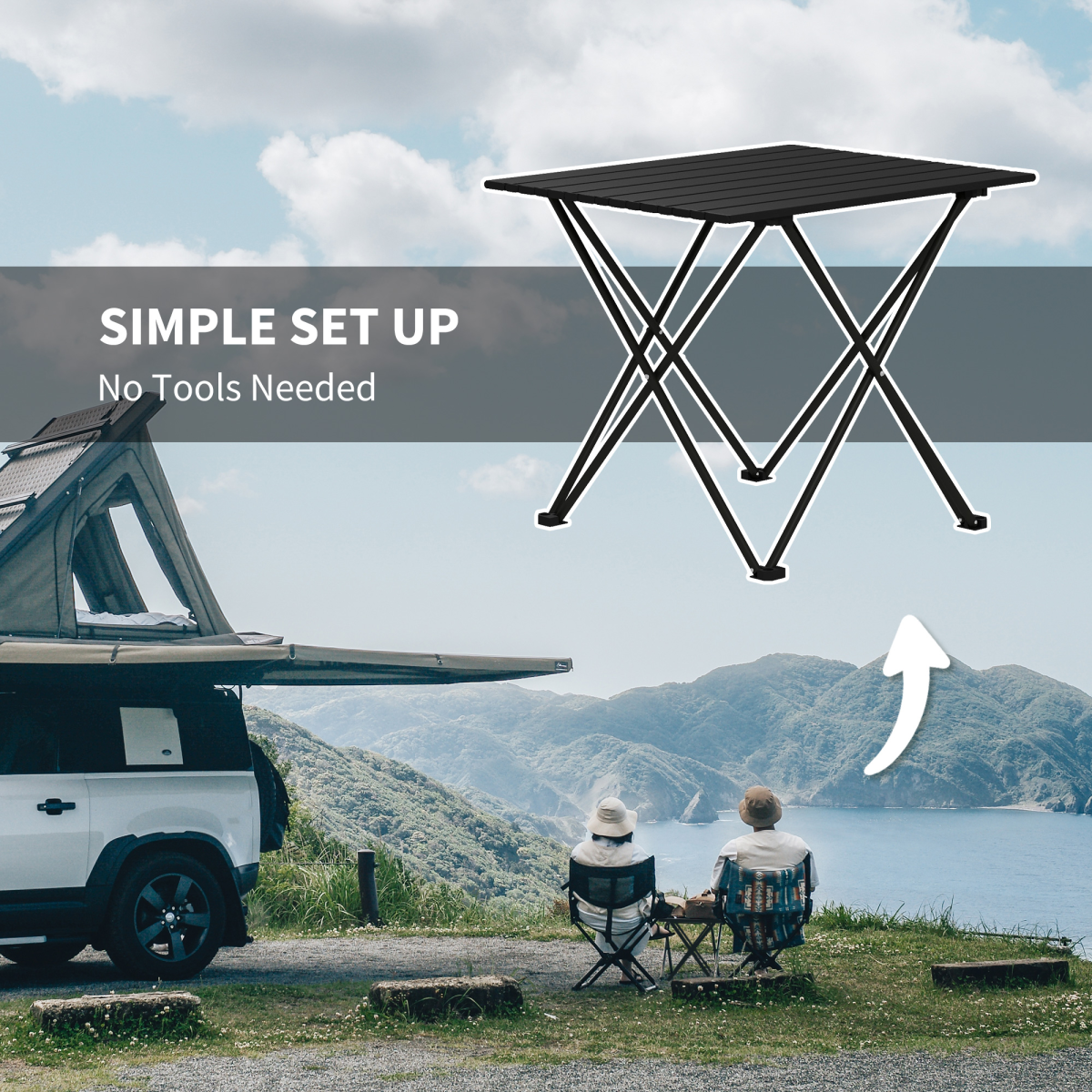 Outsunny Folding Camping Table, Metal, Portable with Carry Bag, Black
