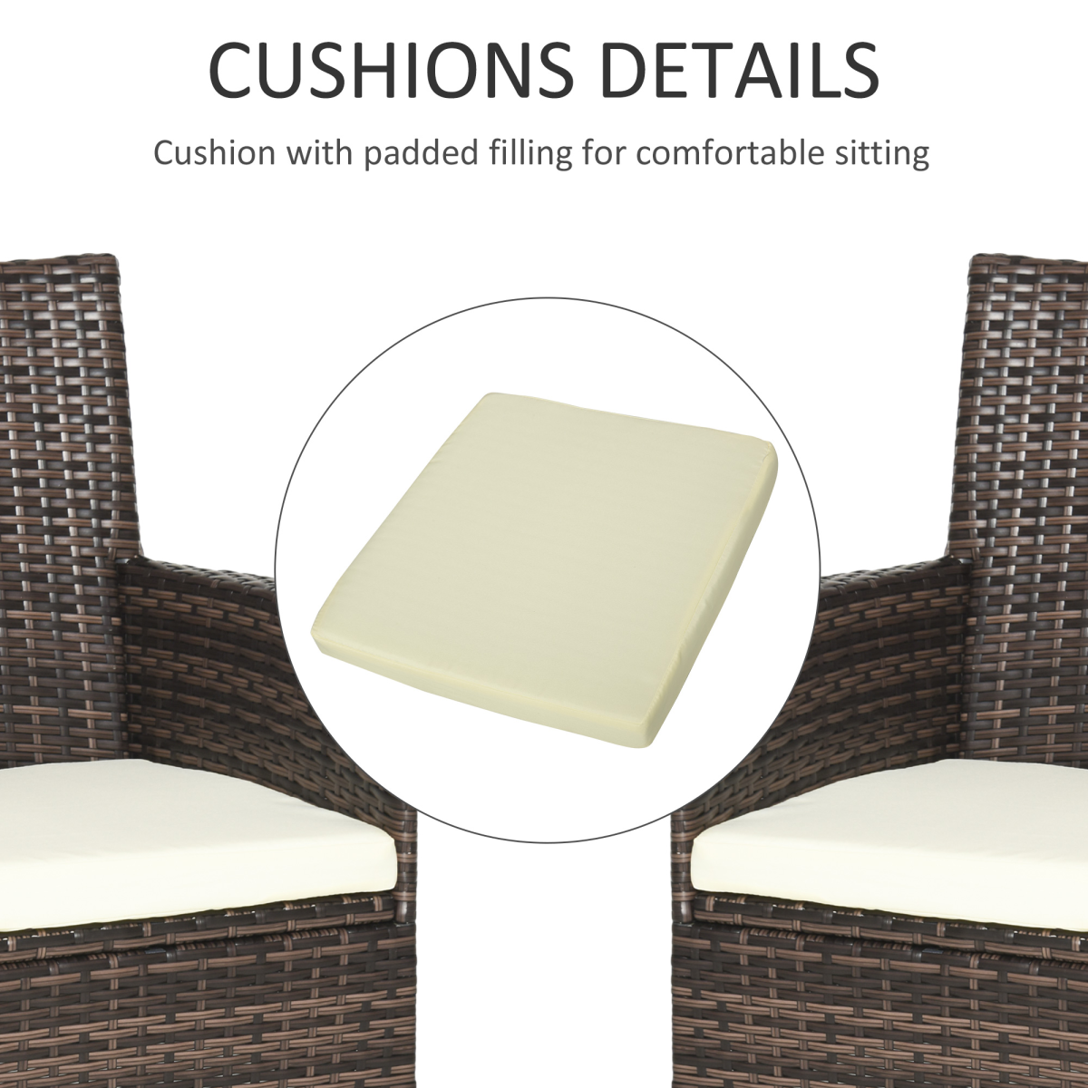 Outsunny 2-Seater Outdoor Rattan Armchair with Armrests and Cushions, Mixed Brown