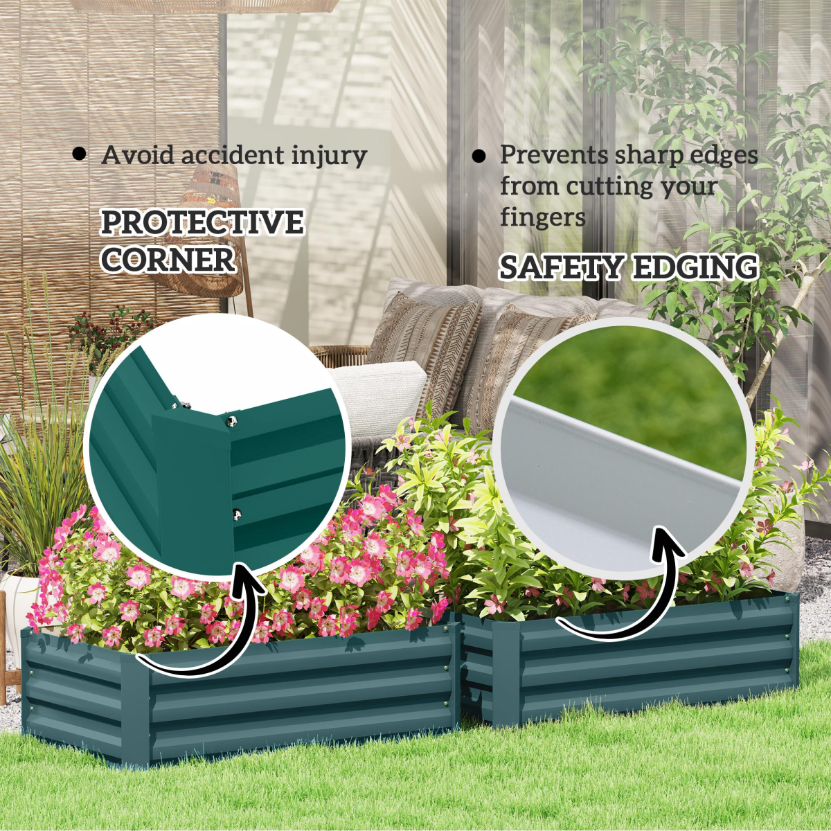 Outsunny Set of 2 Galvanised Steel Raised Garden Beds, Green