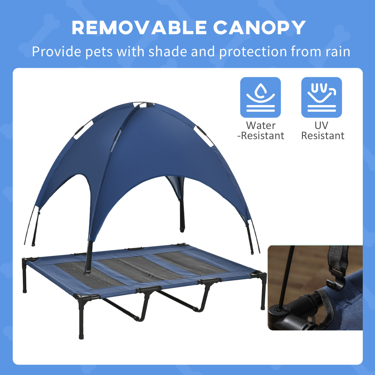 PawHut 122cm Elevated Dog Bed Outdoor Raised Pet Cot with Removable Canopy