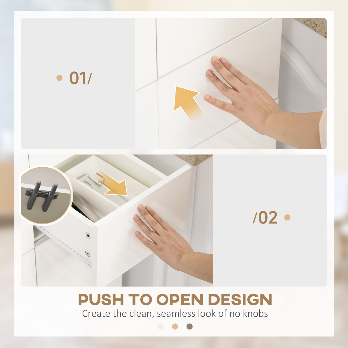 4-Door White Freestanding Kitchen Storage Cabinet with Shelves & Drawers