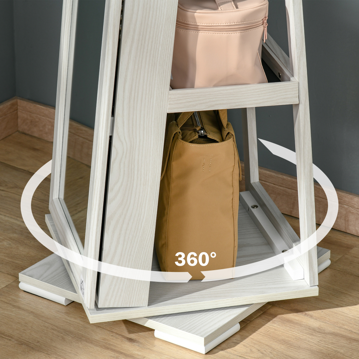 Full Length Mirror Jewelry Cabinet, 360° Rotating, Lockable