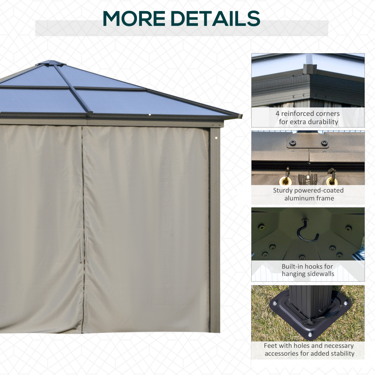 Outsunny 3 x 3m Powder Coated Aluminium Hardtop Gazebo with Curtains and Netting