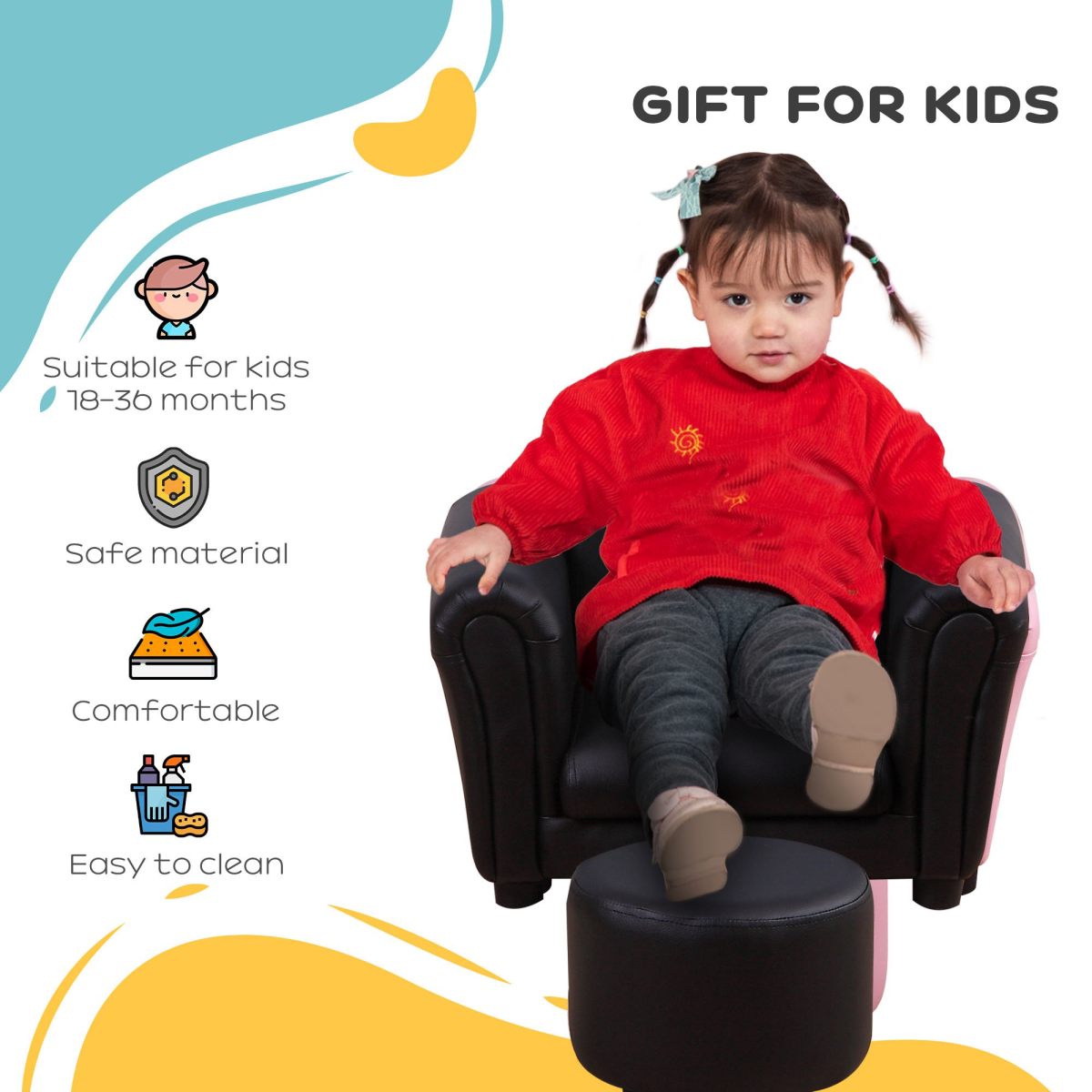HOMCOM 2-Piece Kids Sofa Chair and Footstool Set, Black