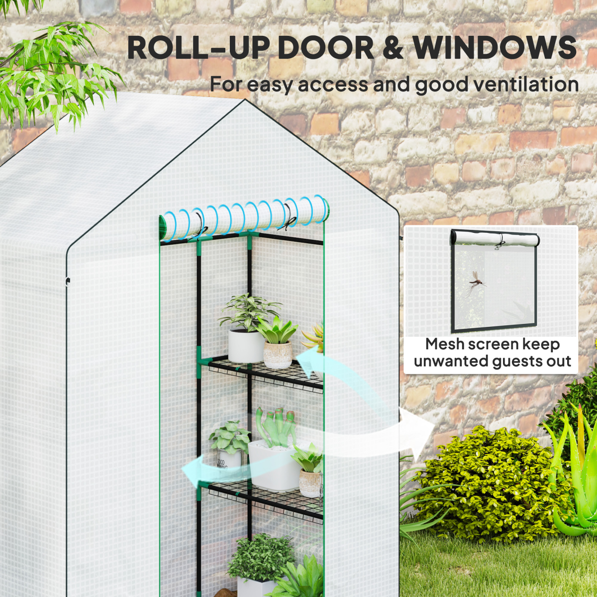 Outsunny Walk-In Greenhouse with 4 Shelves, Outdoor, White