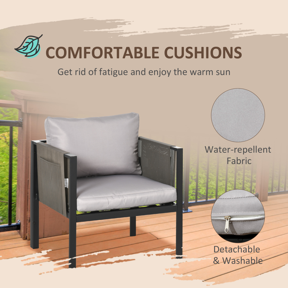 Outsunny 4-Piece Garden Sofa Set with Tempered Glass Coffee Table and Cushions