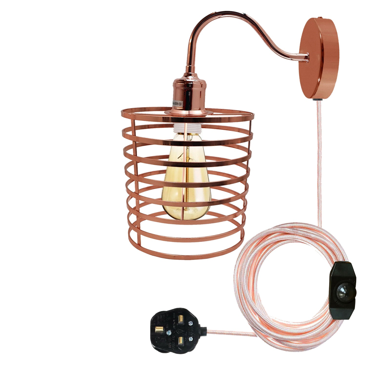 Retro Industrial Rose Gold Plug-In Wall Sconce Light