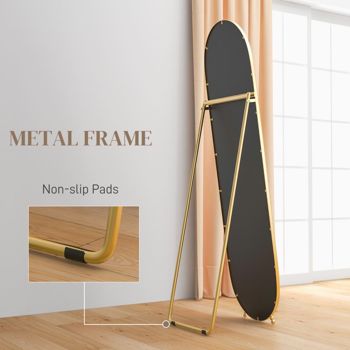 HOMCOM Oval Full Length Mirror with Metal Frame, Gold Tone