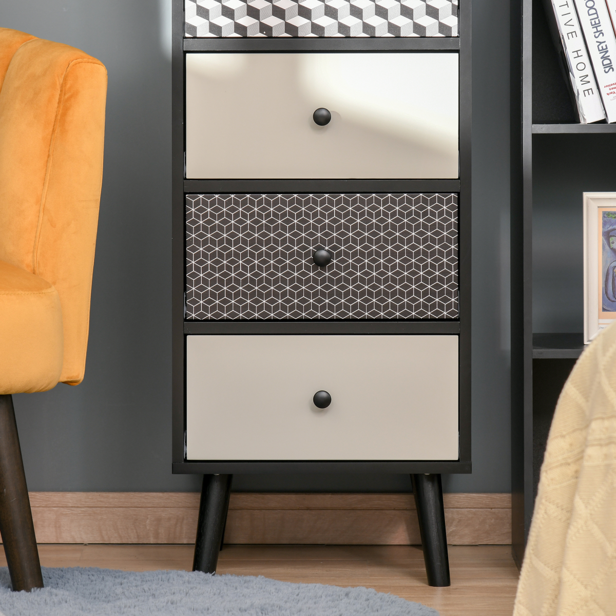 5-Drawer Dresser with Geometric Fronts for Bedroom, Living Room