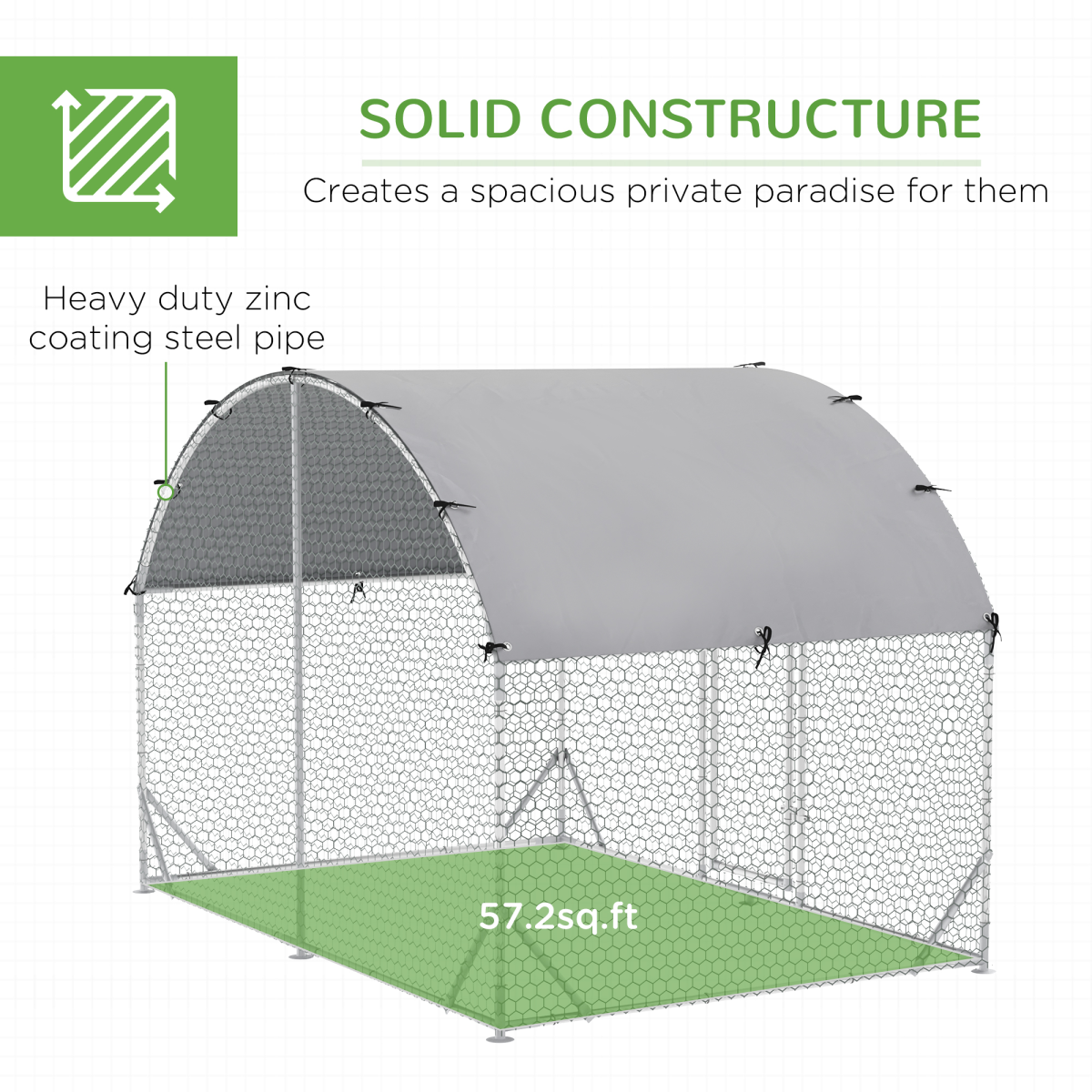 Pawhut Galvanised Chicken Coop Run with Cover 2.8 x 1.9 x 2m