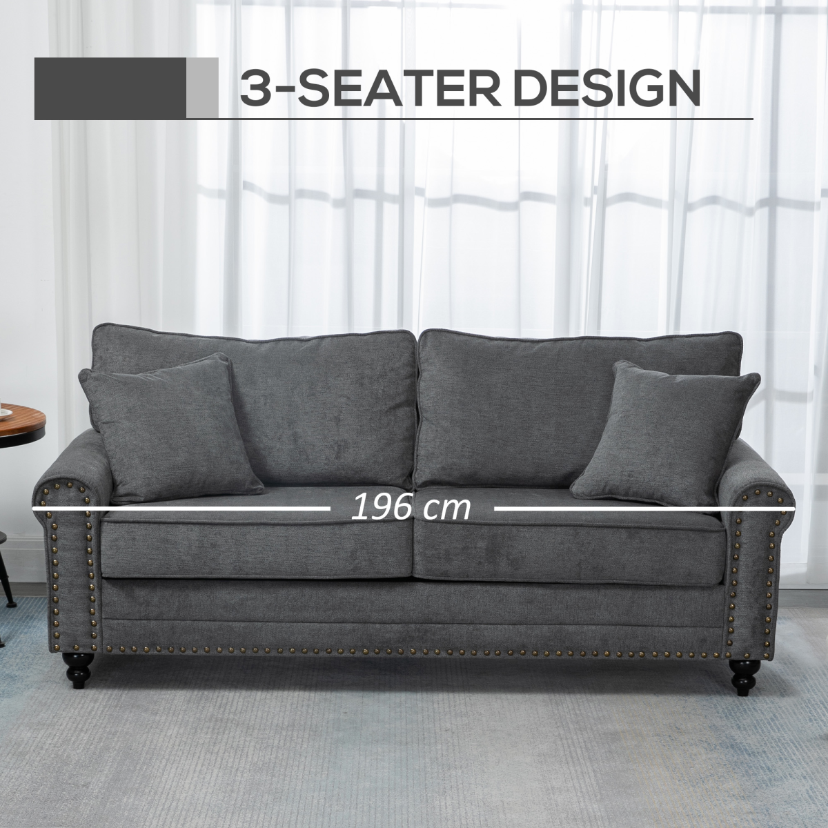 Grey Fabric 2 Seater Sofa with Cushions and Pillows