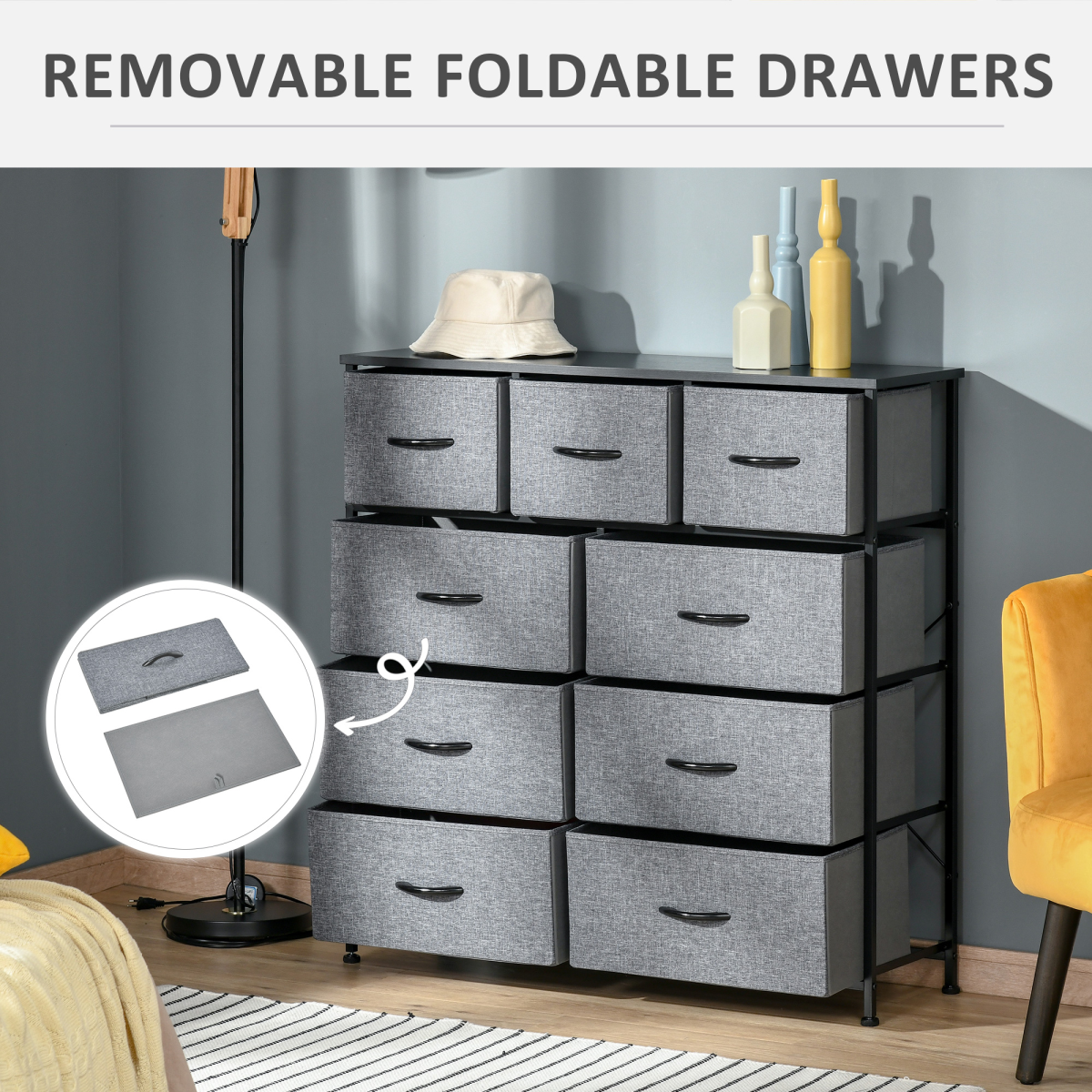 PawHut 9-Drawer Fabric Storage Dresser with Foldable Bins